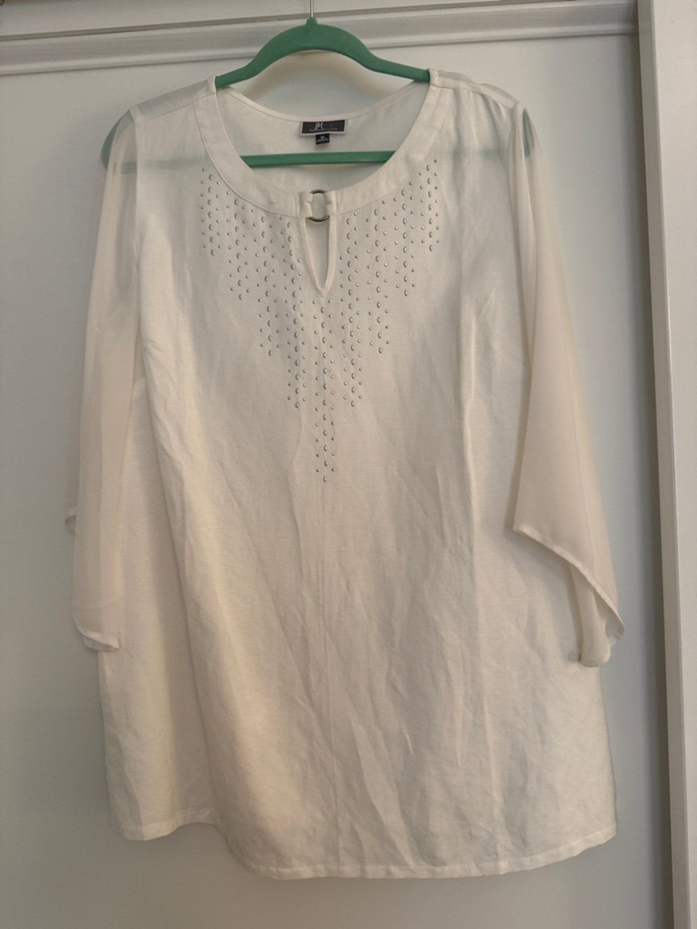 JM Collection White Tunic Top with Front Stud Detail